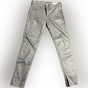 rag & bone Metallic Silver Skinny Jeans zipper capri 26